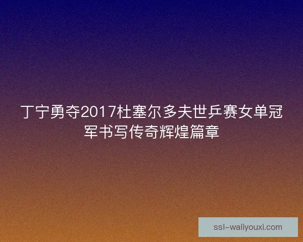 丁宁勇夺2017杜塞尔多夫世乒赛女单冠军书写传奇辉煌篇章